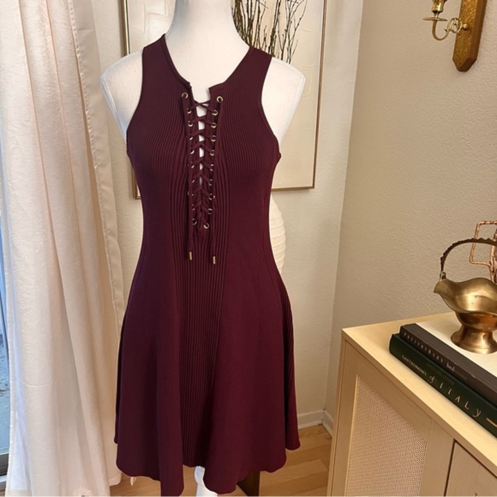 Torn by Ronny Kobo Burgundy Lace-Up Mini Dress